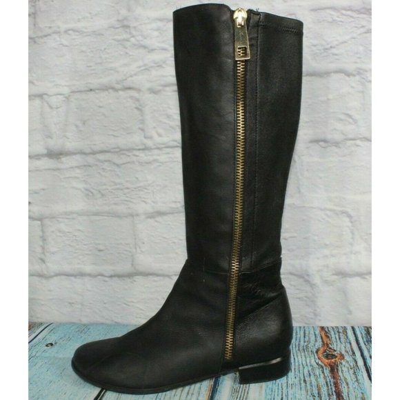 Napoleoni Shoes - Napoleoni Black Leather Gold Plated Zipper Knee High Boots Size 39 / 9